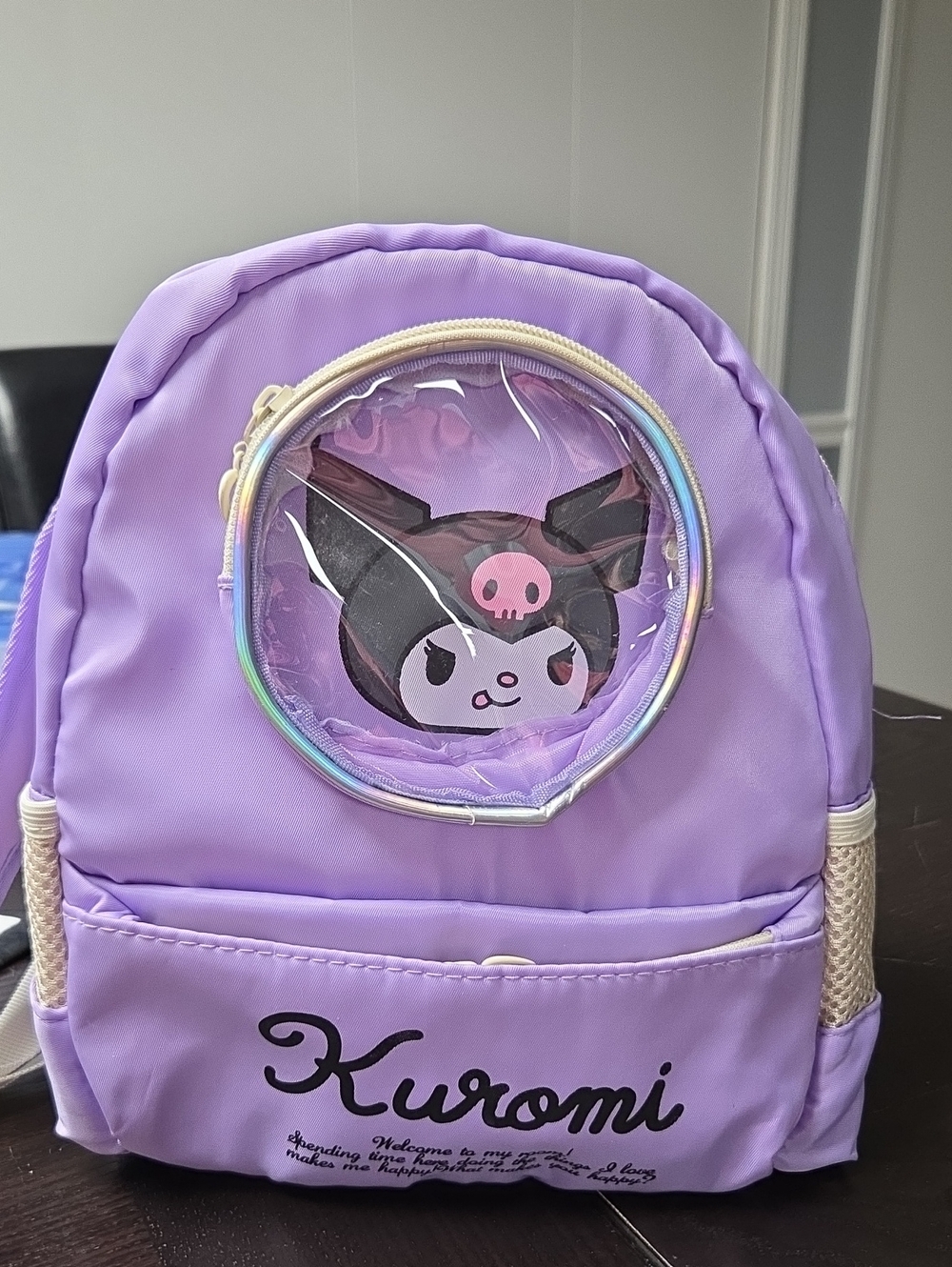 Sanrio Kuromi Lavender Purple Kids Mini Backpack with Clear Character Pocket